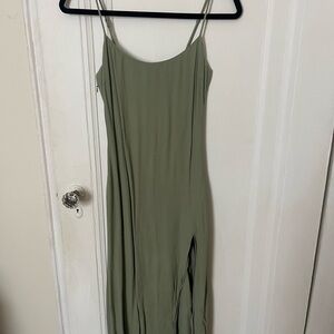 Classy Aritzia Olive Green Midi Dress with Slit